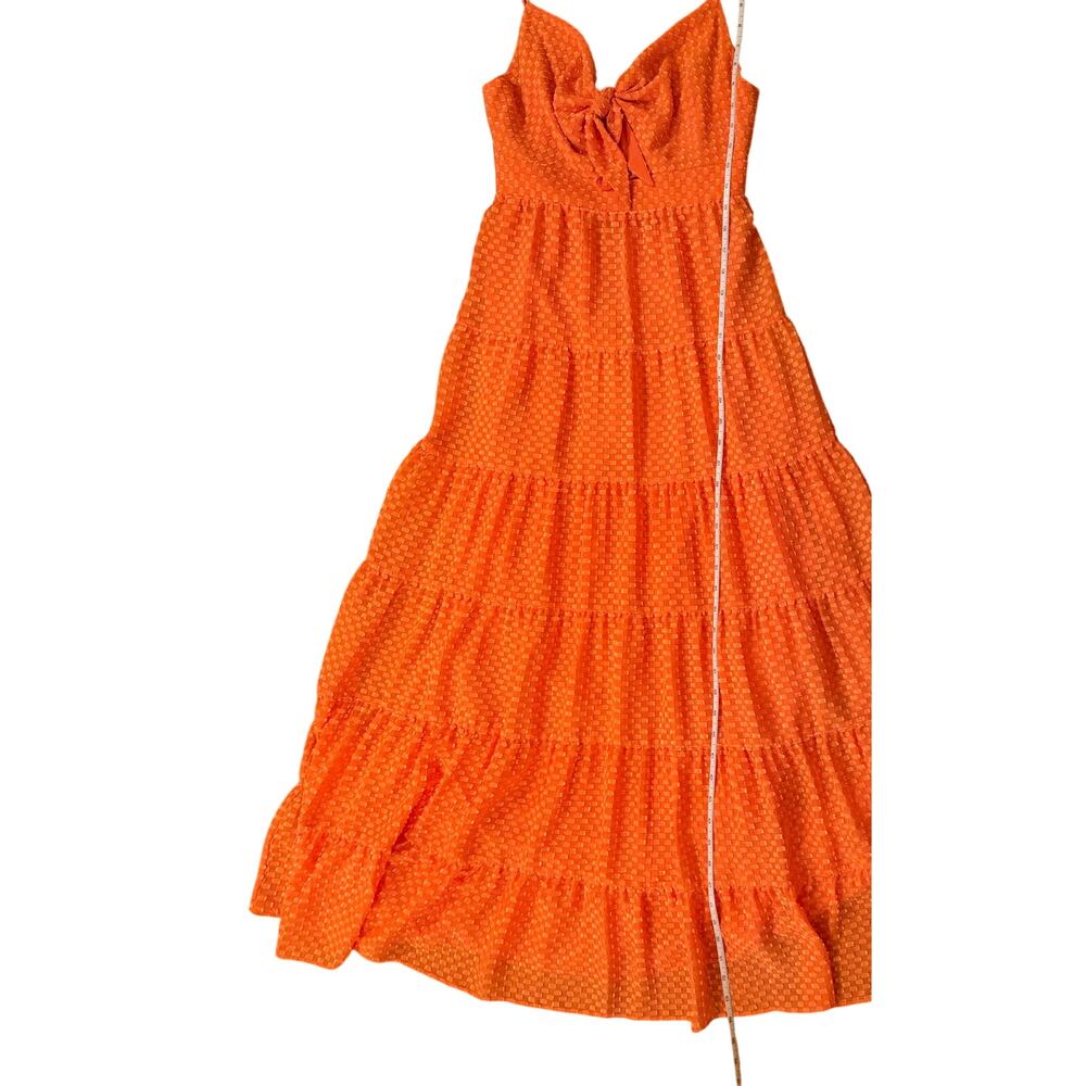 Alice & Olivia Minka Tie-Front Tiered Maxi Dress Orange V-Neck Keyhole - - Picture 7 of 8